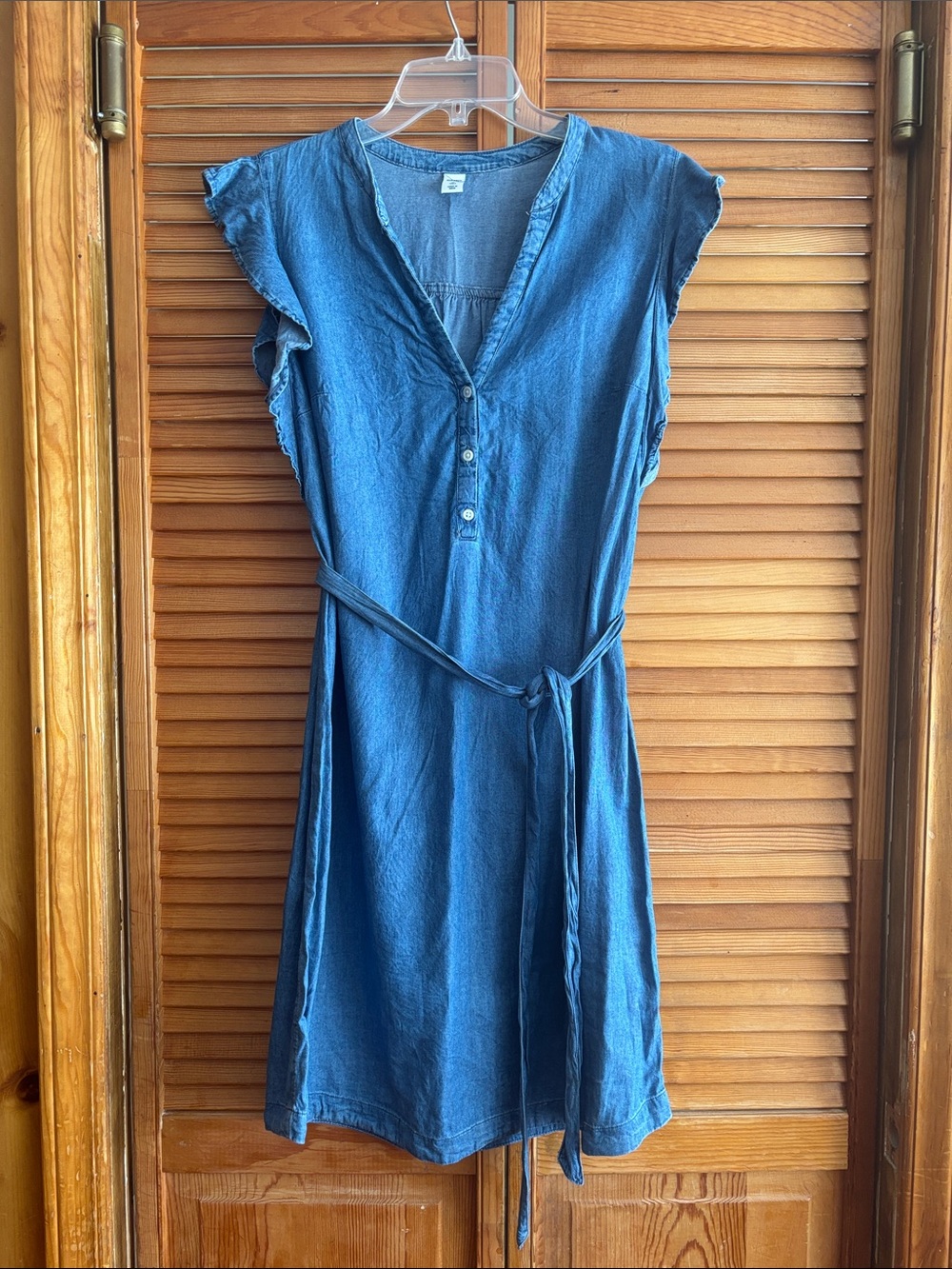 Old Navy Denim-Blue Button Front Midi Dress with Tie